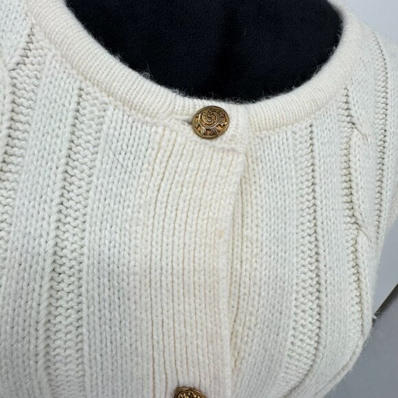 Classic Elements Fisherman Cable Knit Cardigan Sweater L Pockets Ivory Womens - Picture 4 of 7